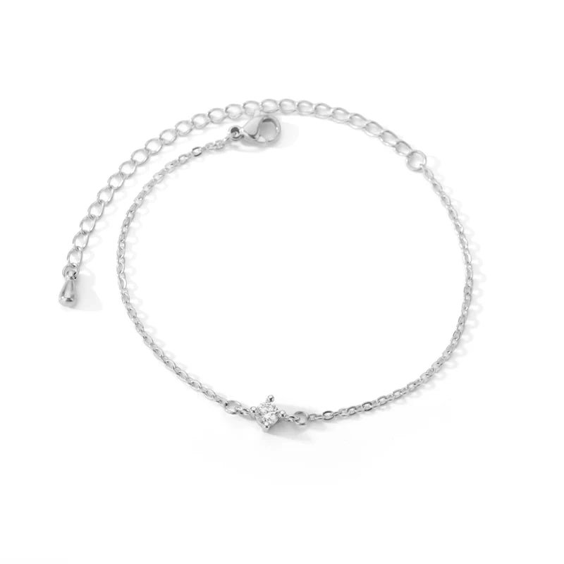Single Zircon Circle Bead Bracelet | Stainless Steel Waterproof Snake Chain | Minimalist Friendship & Couple Gift