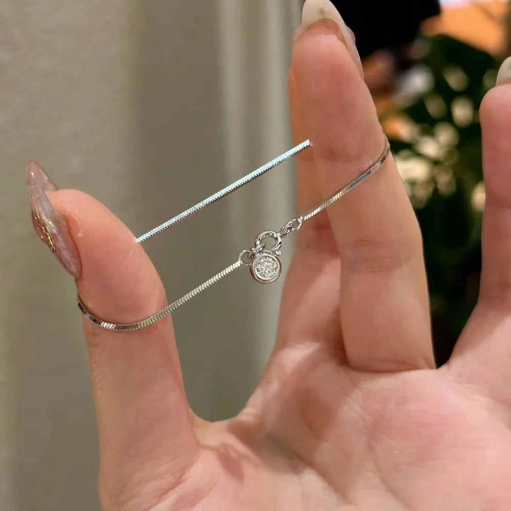 Stainless Steel Zircon Snake Bone Bracelet | Silver Color High-Shine Inlaid Crystal Pendant | Minimalist Water-Resistant Jewelry