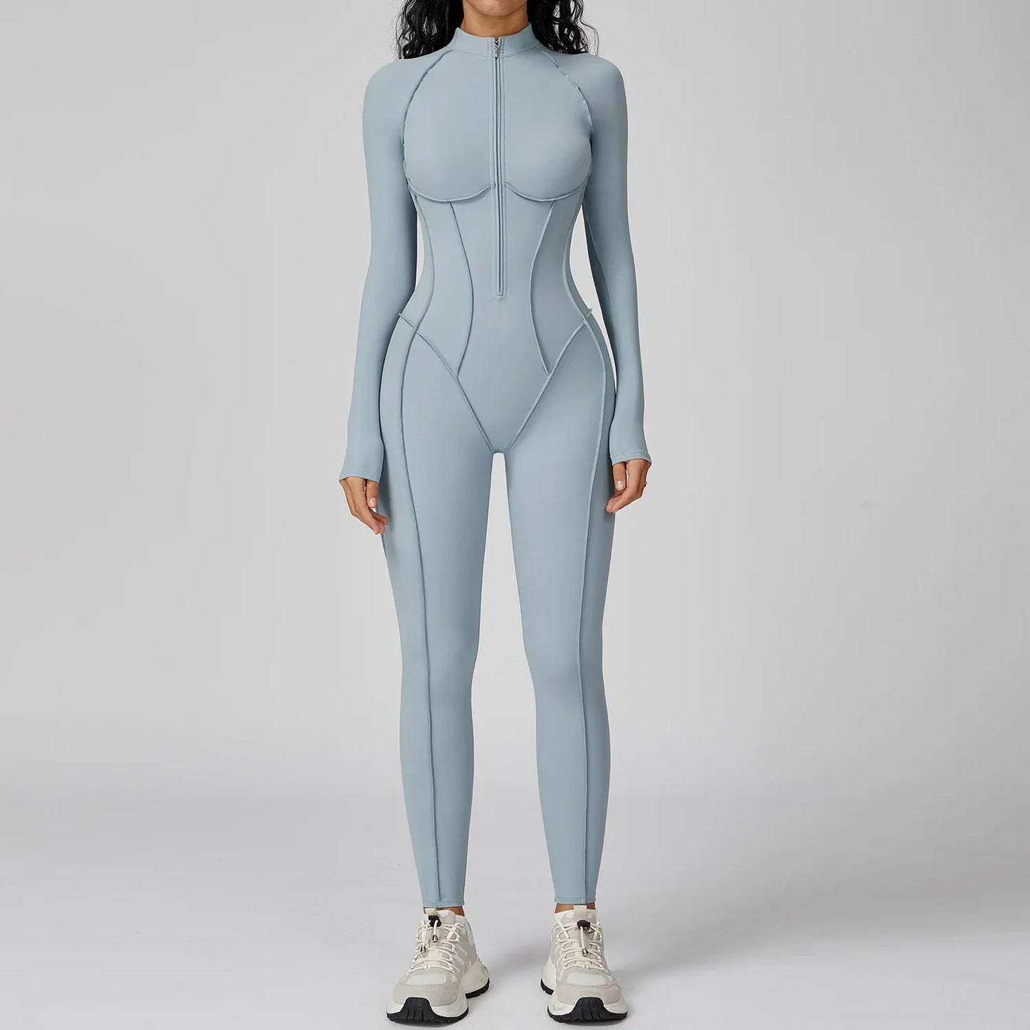 2026 Sculpt-Fit Zipper Performance Jumpsuit | Sexy Push-Up Long Sleeve Gym Bodysuit | Seamless One-Piece Workout Romper & Running Tracksuit