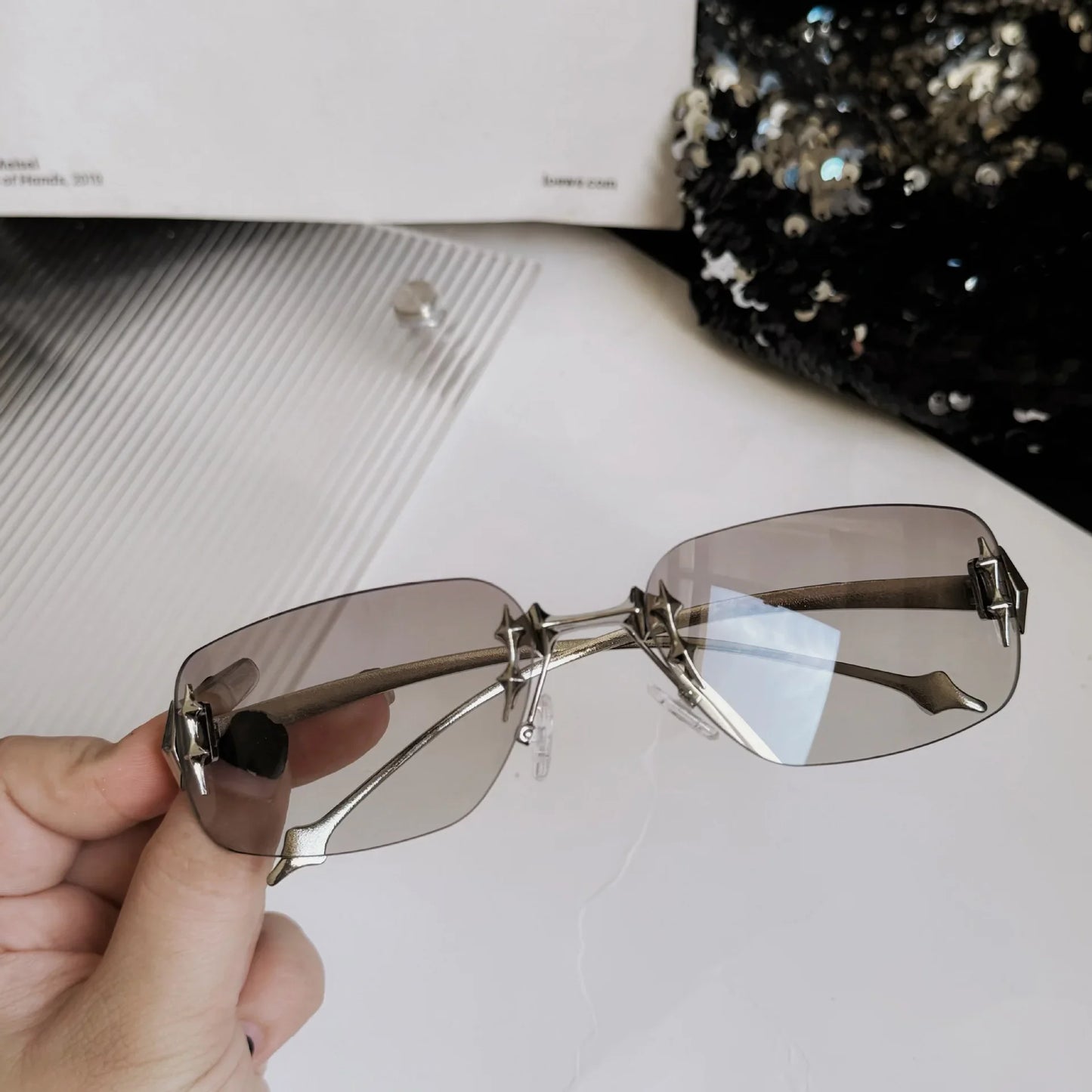Y2K Star Rivet Rimless Sunglasses | Luxury Punk Square Designer Eyewear