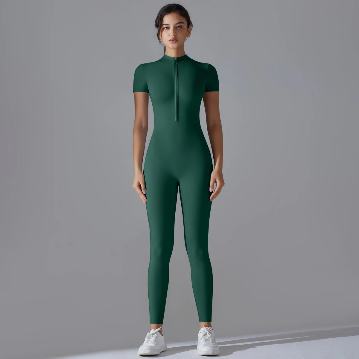 2026 Naked-Feel Zipper Yoga Jumpsuit | Short-Sleeved Breathable Fitness Bodysuit | Sexy Tight-Fitting Outdoor Sports & Gym Romper