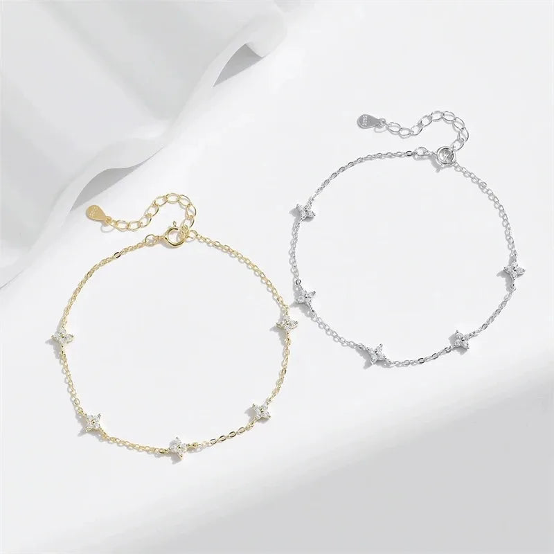 Crystal Flower Stainless Steel Bracelet | Korean Fashion Flower Charm Jewelry | Waterproof Anniversary Gift for Women