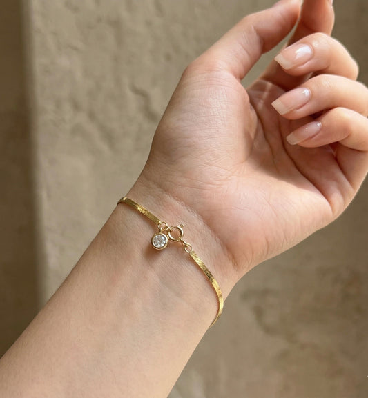 Stainless Steel Zircon Snake Bone Bracelet | Silver Color High-Shine Inlaid Crystal Pendant | Minimalist Water-Resistant Jewelry