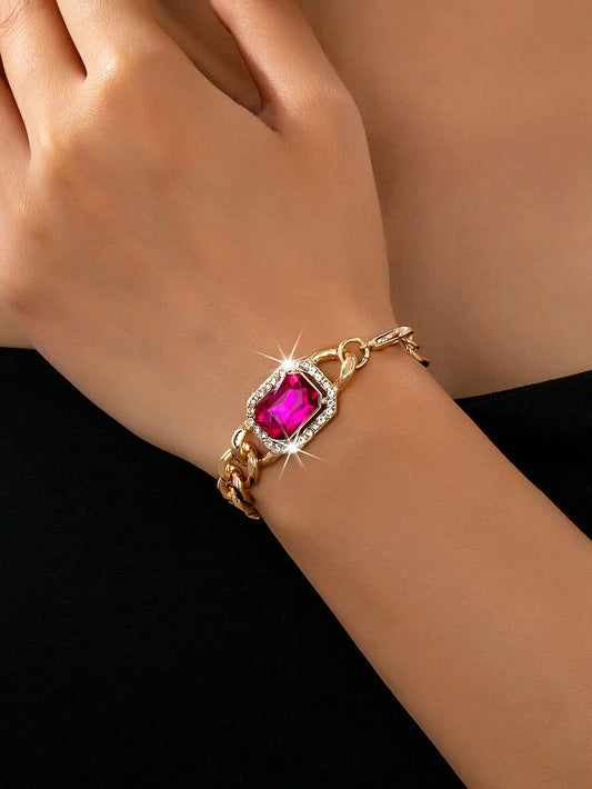 Light Luxury Sparkling Diamond Bracelet | Versatile High-Shine Crystal Link Bangle | Personalized Minimalist Women's Jewelry