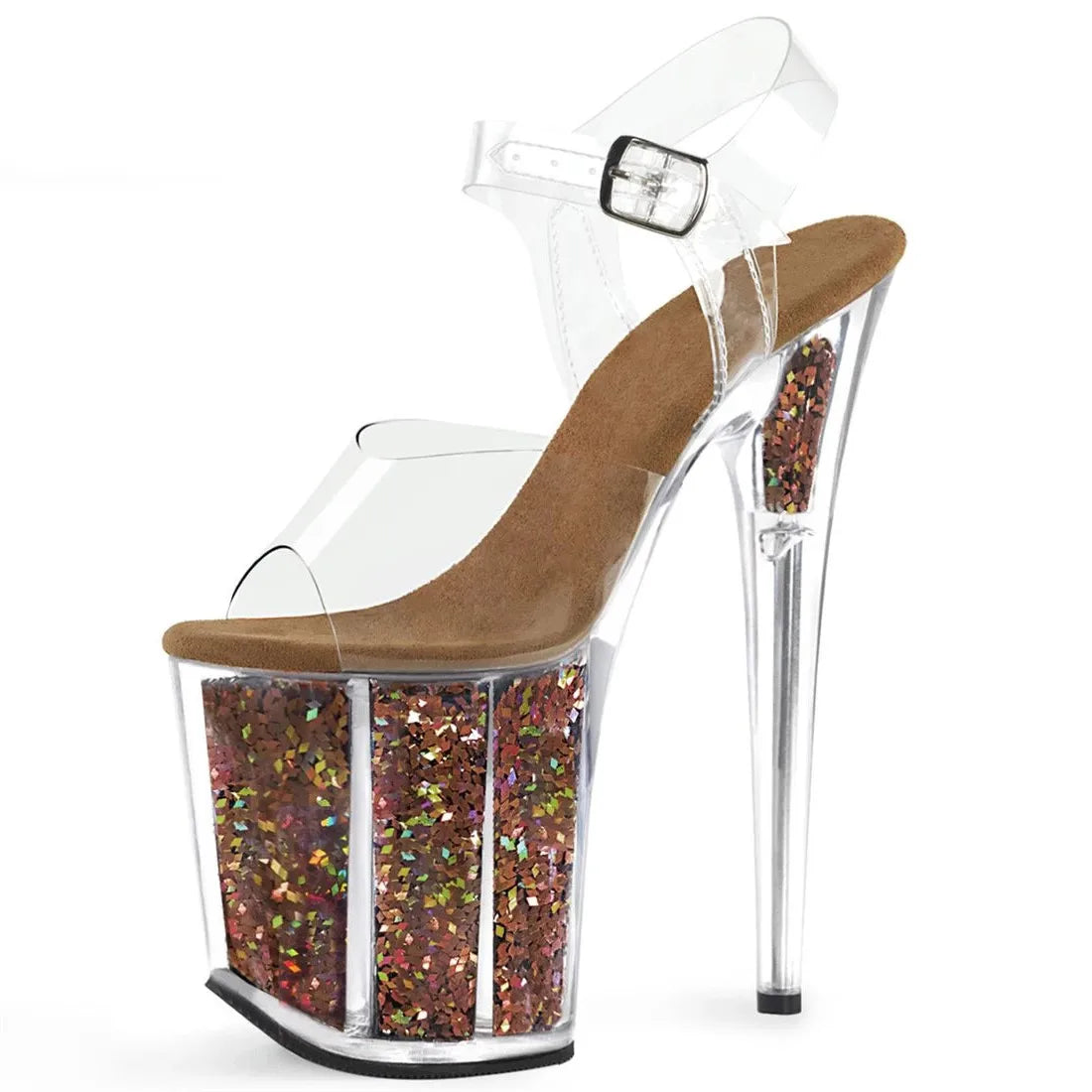 20CM Crystal Sequin Platform Heels | Professional PVC Pole Dance Stilettos