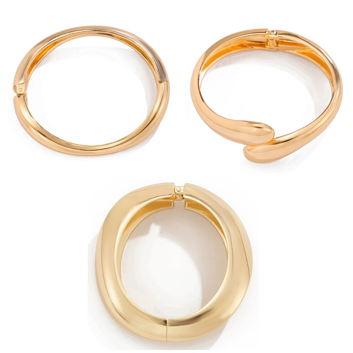 4-Style Liquid Gold "Water Drop" Spring Bangles | Luxury Irregular Geometric Cuff Set