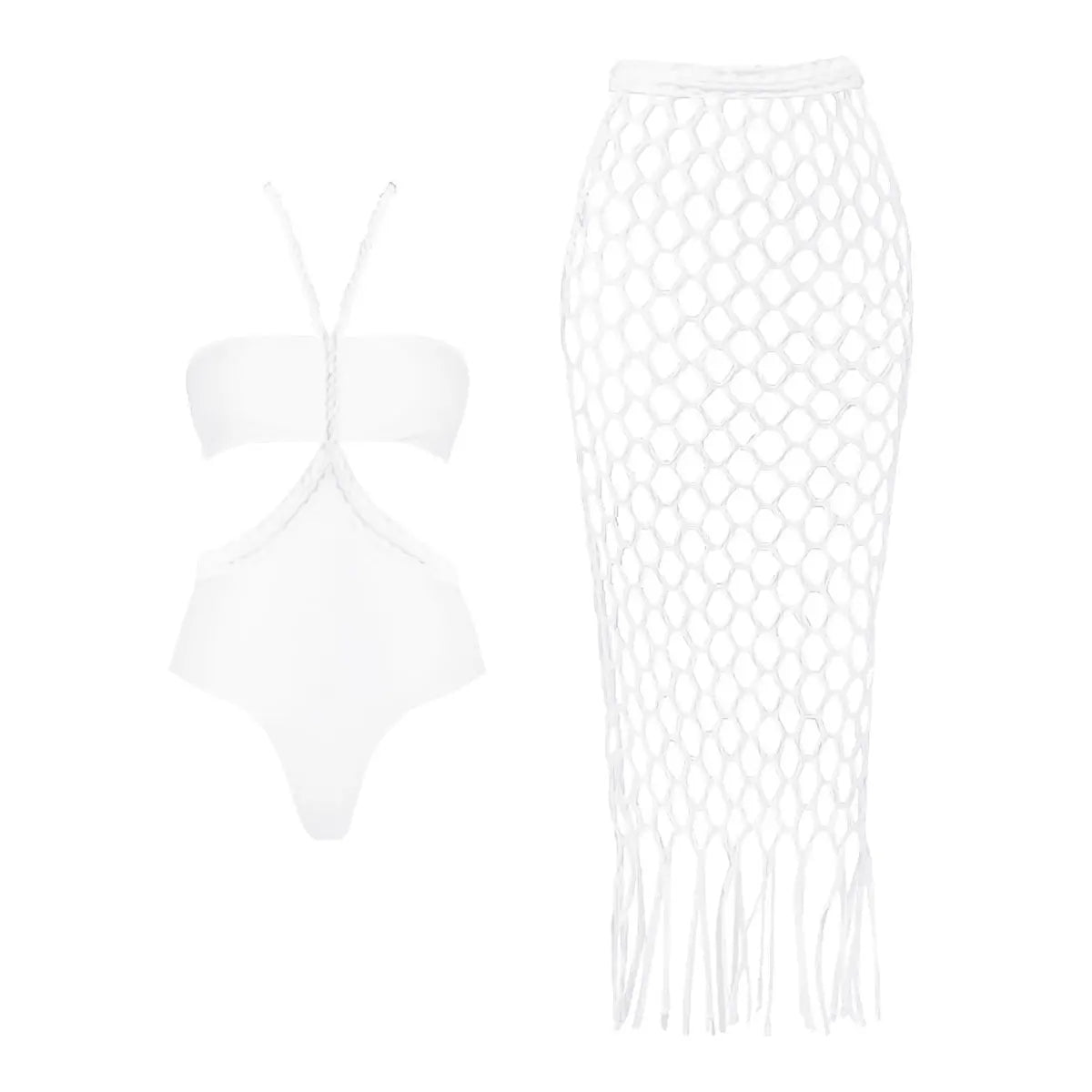 3-Piece Sexy Crochet Bikini Set | Halter Push-Up Swimsuit & Strappy Beachwear Bodysuit