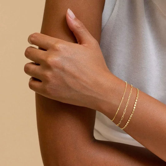 14K Dainty Gold-Plated Stackable Bracelet Set | Trendy Paperclip & Adjustable Zircon Tennis Chain | 2-Piece Cute Jewelry Suite
