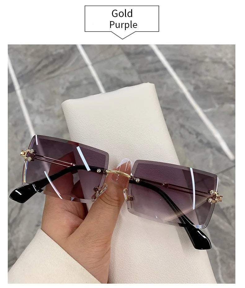 Women’s Borderless Rectangle Sunglasses | Metal Square Fashion Glasses