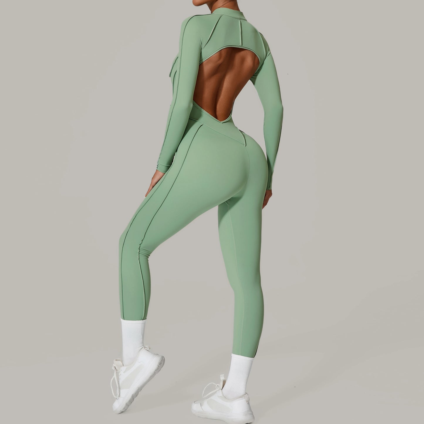 2026 Padded Sculpt-Fit Yoga Jumpsuit | Backless Zipper Gym Workout Bodysuit | Sexy Long-Sleeved Performance Sportswear & Fitness Outfit