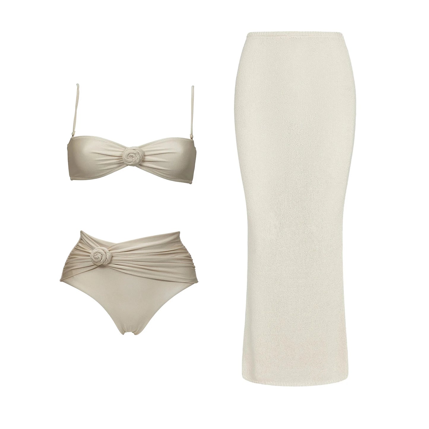 3-Piece 3D Floral Bikini Set | Push-Up Swimsuit with Matching Mesh Cover-Up Skirt