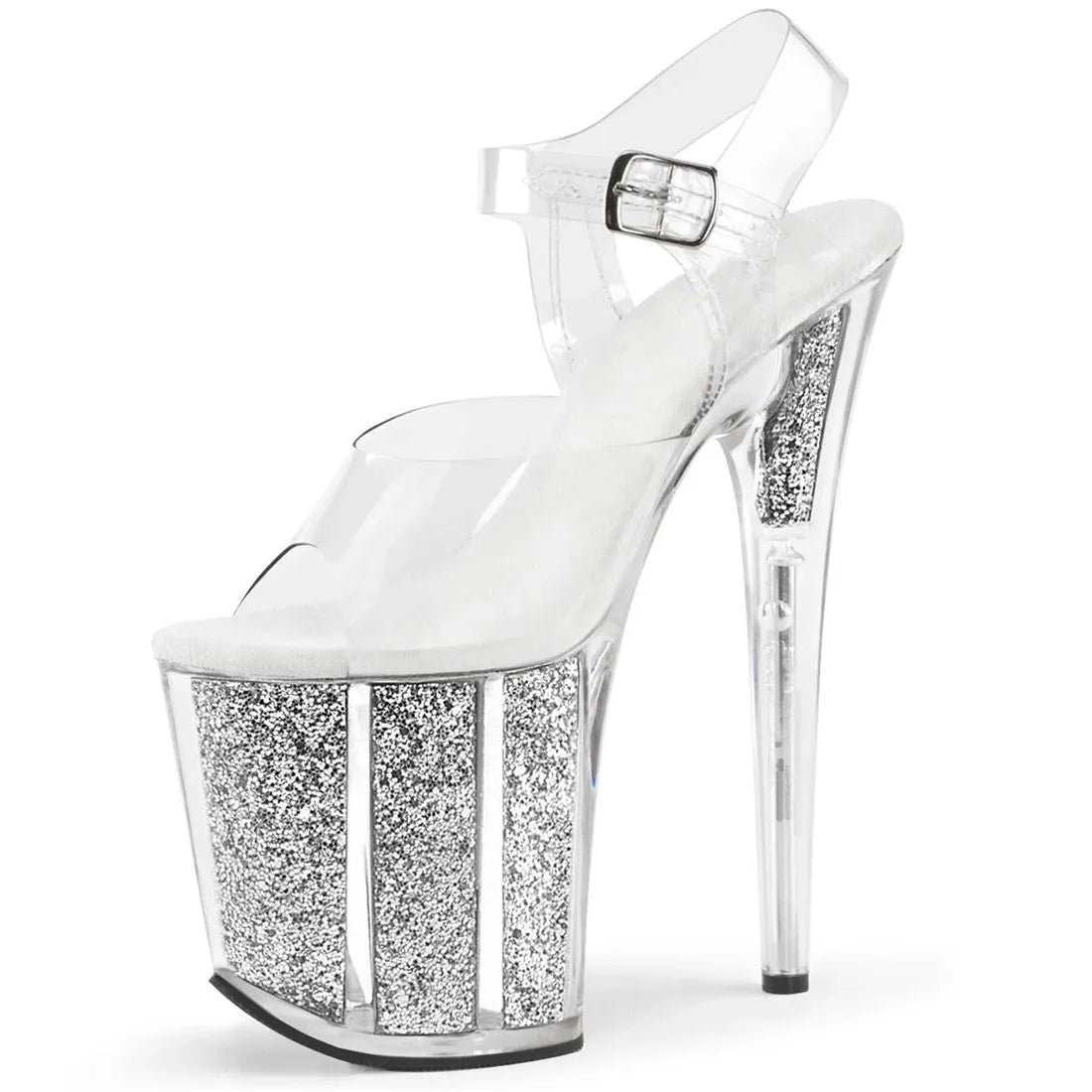 20CM Crystal Sequin Platform Heels | Professional PVC Pole Dance Stilettos