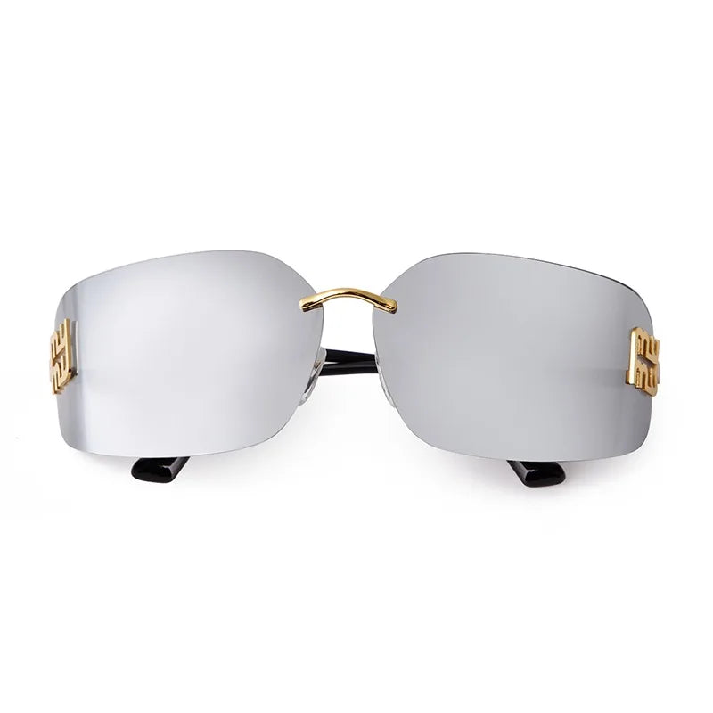 Unisex Rimless Mirrored Sunglasses with Curved Lens | UV400 Luxury Eyewear