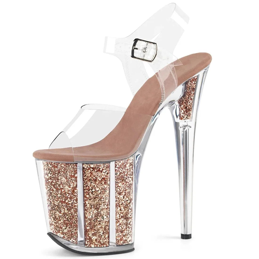 20CM Crystal Sequin Platform Heels | Professional PVC Pole Dance Stilettos