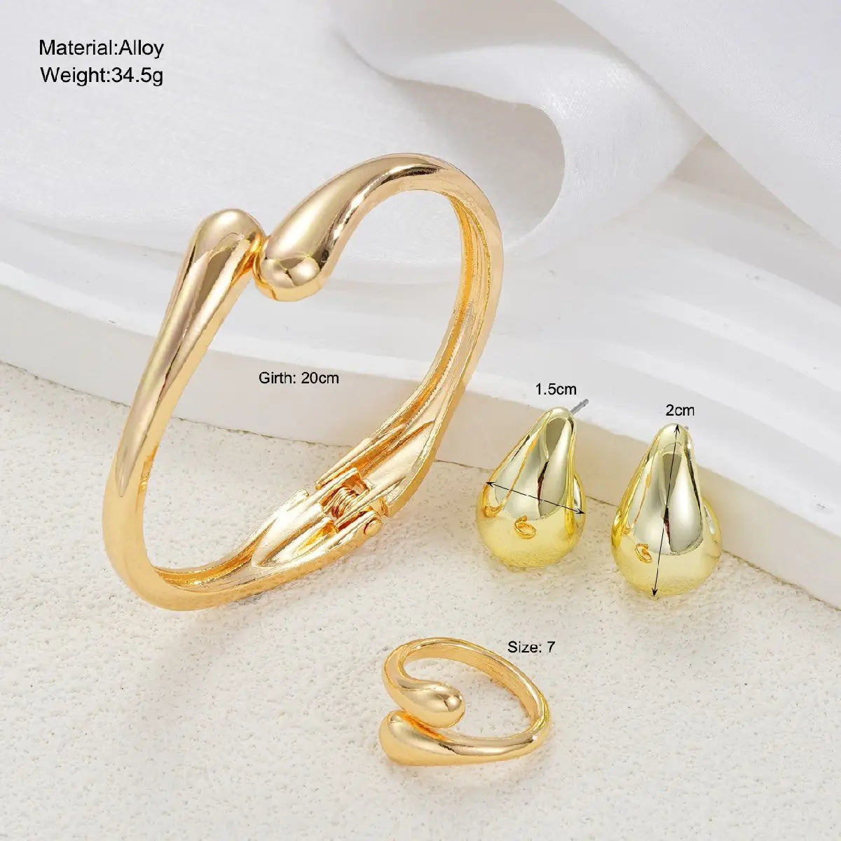 3-Piece "Liquid Gold" Jewelry Set | Water Drop Spring Bangle, Ring & Earrings