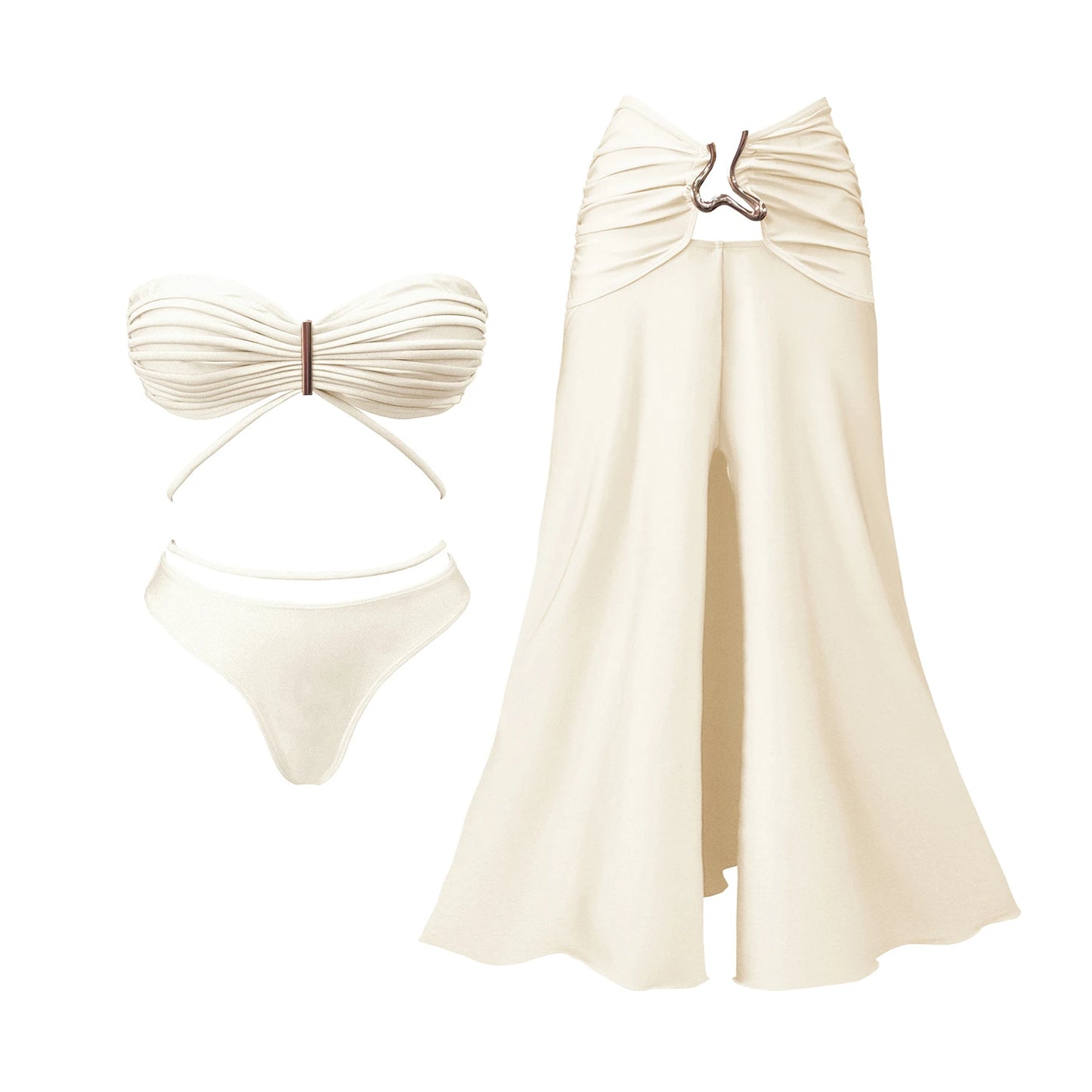 3-Piece Sexy Crochet Bikini Set | Halter Push-Up Swimsuit & Strappy Beachwear Bodysuit