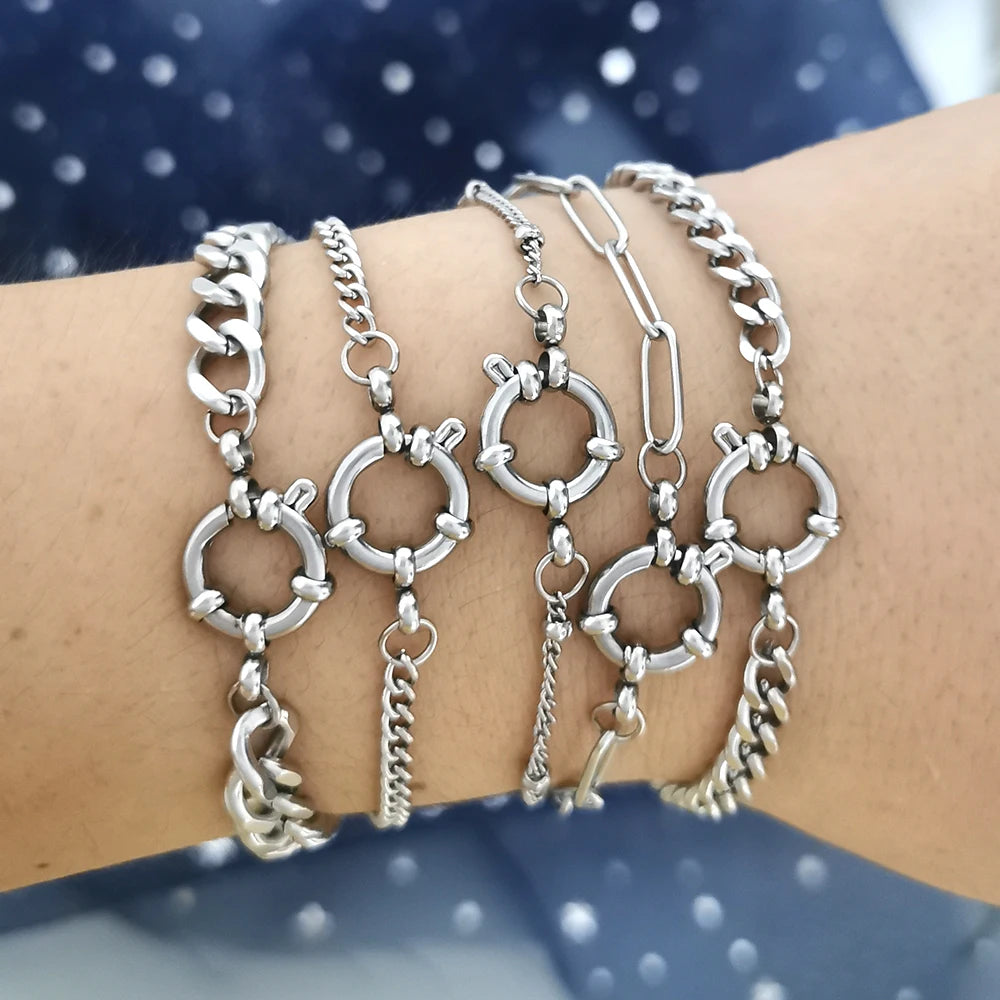 Aura Anchor Clasp & Sailor Wheel Bracelet | Nautical Stainless Steel Twist Rope Chain | Unisex Geometric DIY Link Jewelry