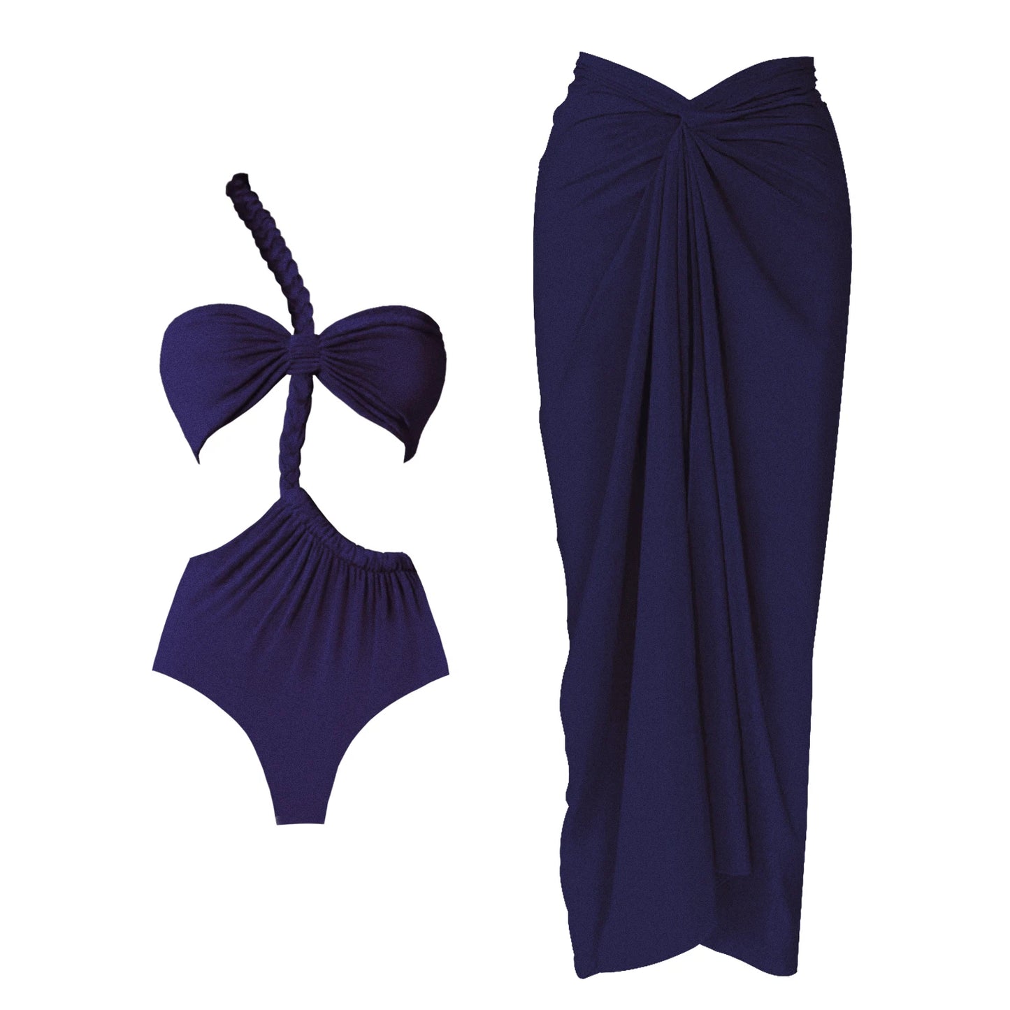 3-Piece Sexy Crochet Bikini Set | Halter Push-Up Swimsuit & Strappy Beachwear Bodysuit