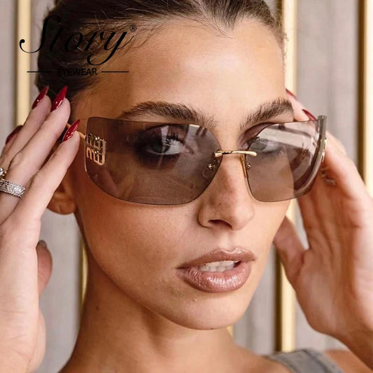 Unisex Rimless Mirrored Sunglasses with Curved Lens | UV400 Luxury Eyewear