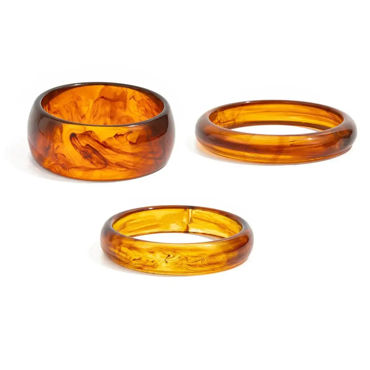 3-Piece "Earth & Ember" Resin Bangle Set | Vintage Boho Stacking Bracelets