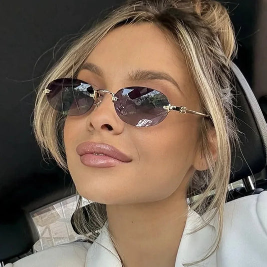 Retro Oval Frameless Sunglasses | 90s Aesthetic