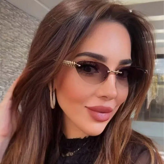Small Rimless Cat-Eye Sunglasses with Metal Temples