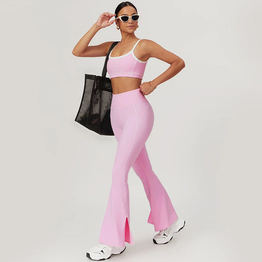 2-Piece Sculpt-Fit Yoga Set | High-Waisted Wide-Leg Flare Pants & Sports Bra | Supportive Workout Shorts & Fitness Activewear Suit