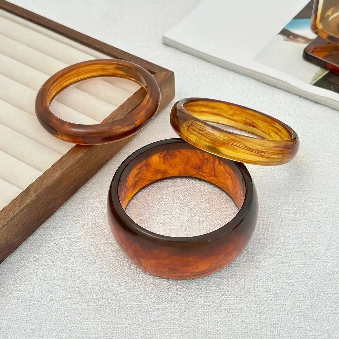 3-Piece "Earth & Ember" Resin Bangle Set | Vintage Boho Stacking Bracelets