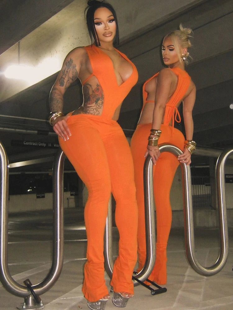 Aura Seamless Hipster Set | Sexy Deep V-Neck Bodysuit & Sleek Leggings 2-Piece Outfits